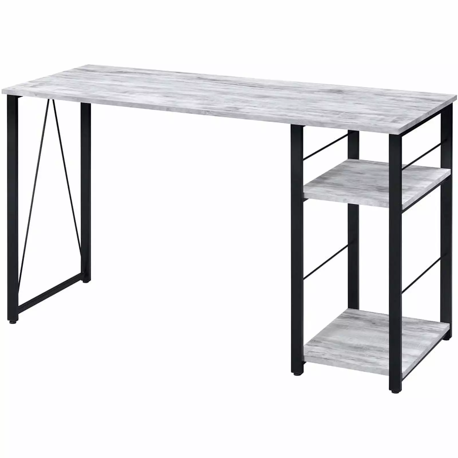 Bowery Hill Wooden Top 2-Shelf Writing Desk Antique White and Black