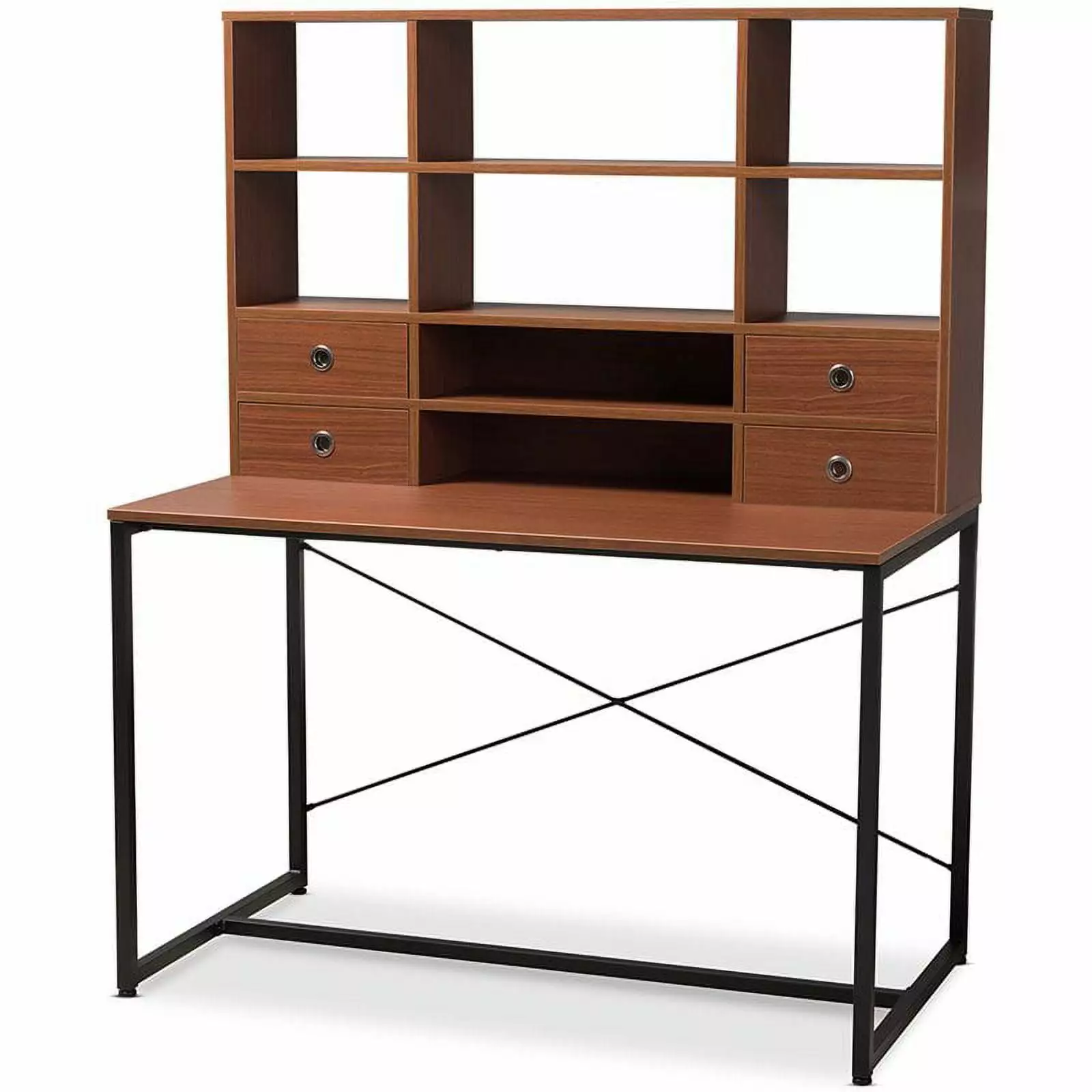 Bowery Hill Writing Desk Bookcase Hutch Light Brown