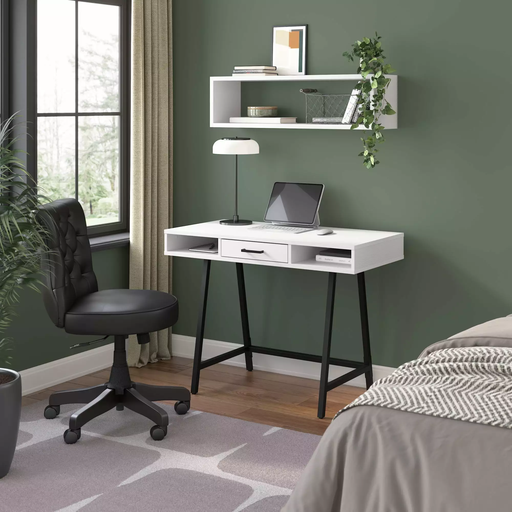 Bush Furniture Steele 40W Writing Desk Pure White Oak Modern Home Office Desk