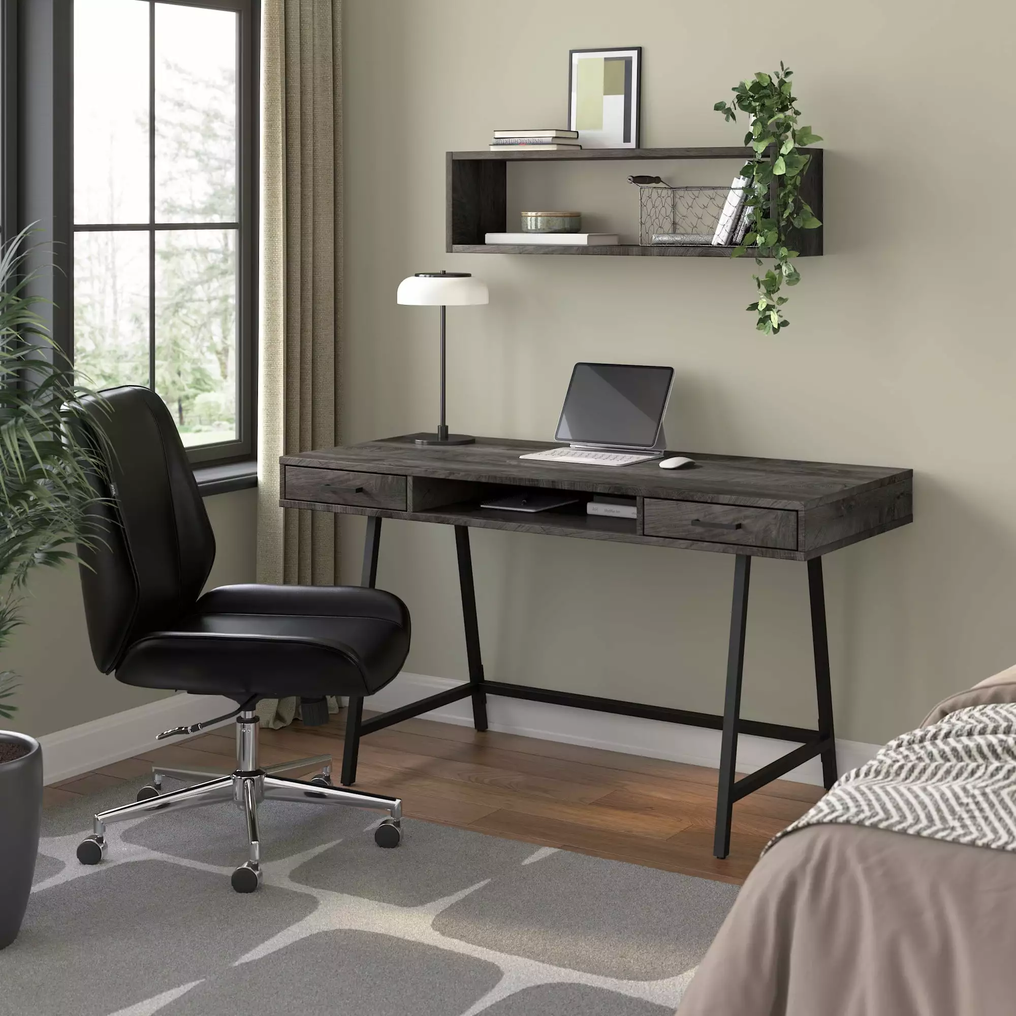 Bush Furniture Steele 54W Writing Desk Dark Gray Hickory