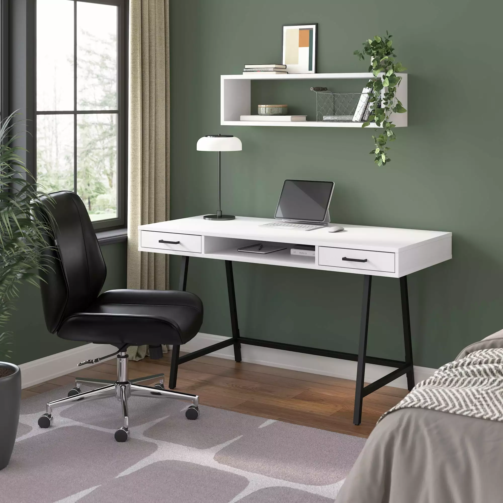 Bush Furniture Steele 54W Writing Desk Pure White Oak Engineered Wood
