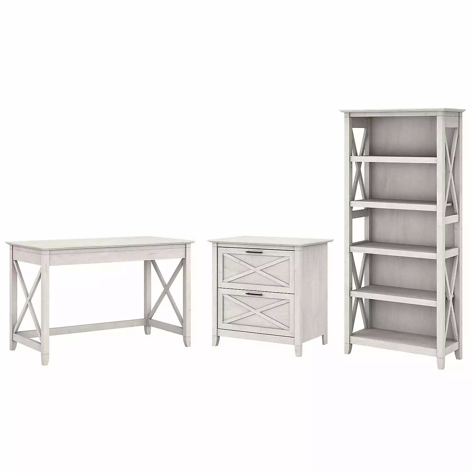 Key West White Writing Desk File Cabinet and Bookcase - Engineered Wood Bush Furniture