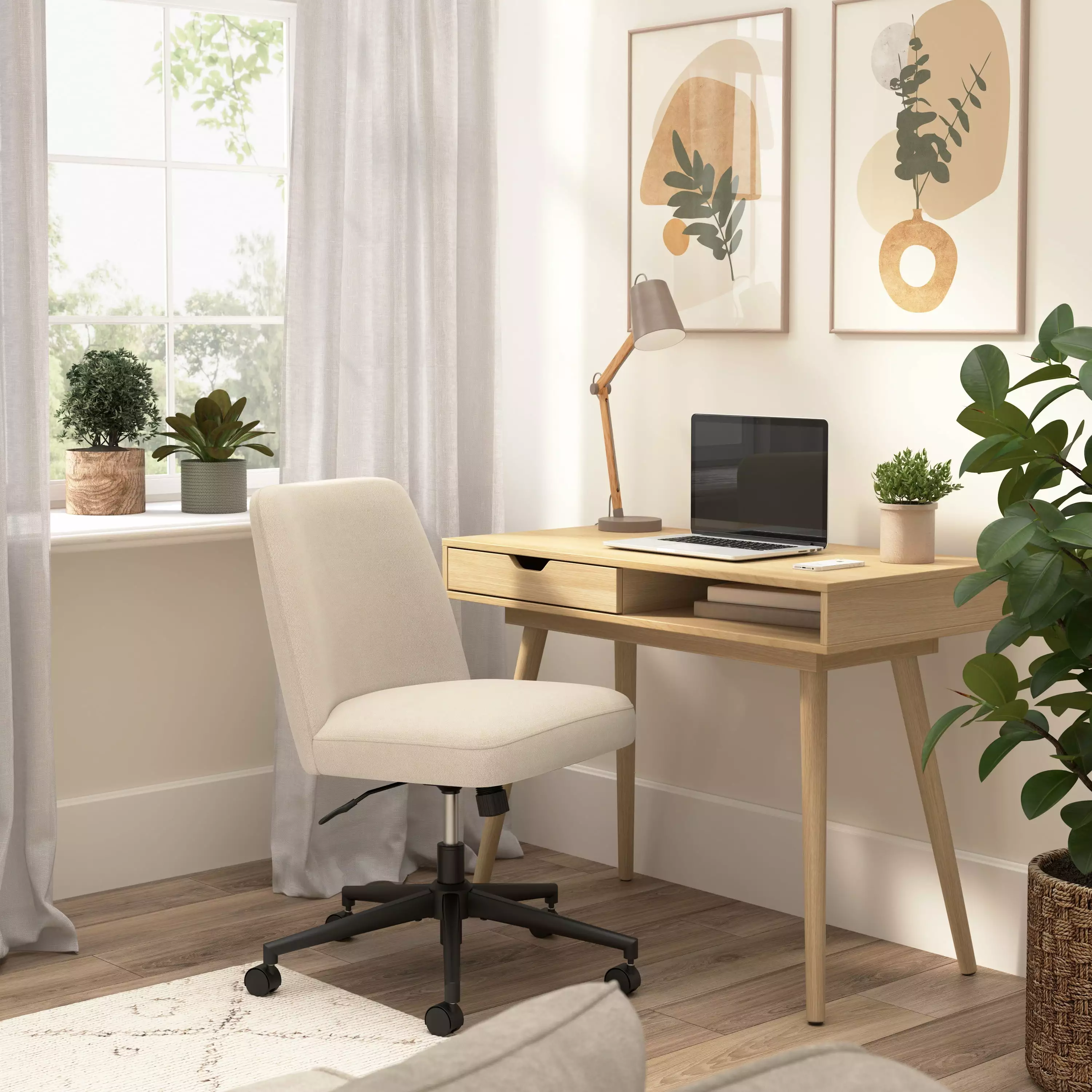 Nora 40W x 20D Small Writing Desk and Chair Set Natural Oak Engineered Wood Bush Furniture