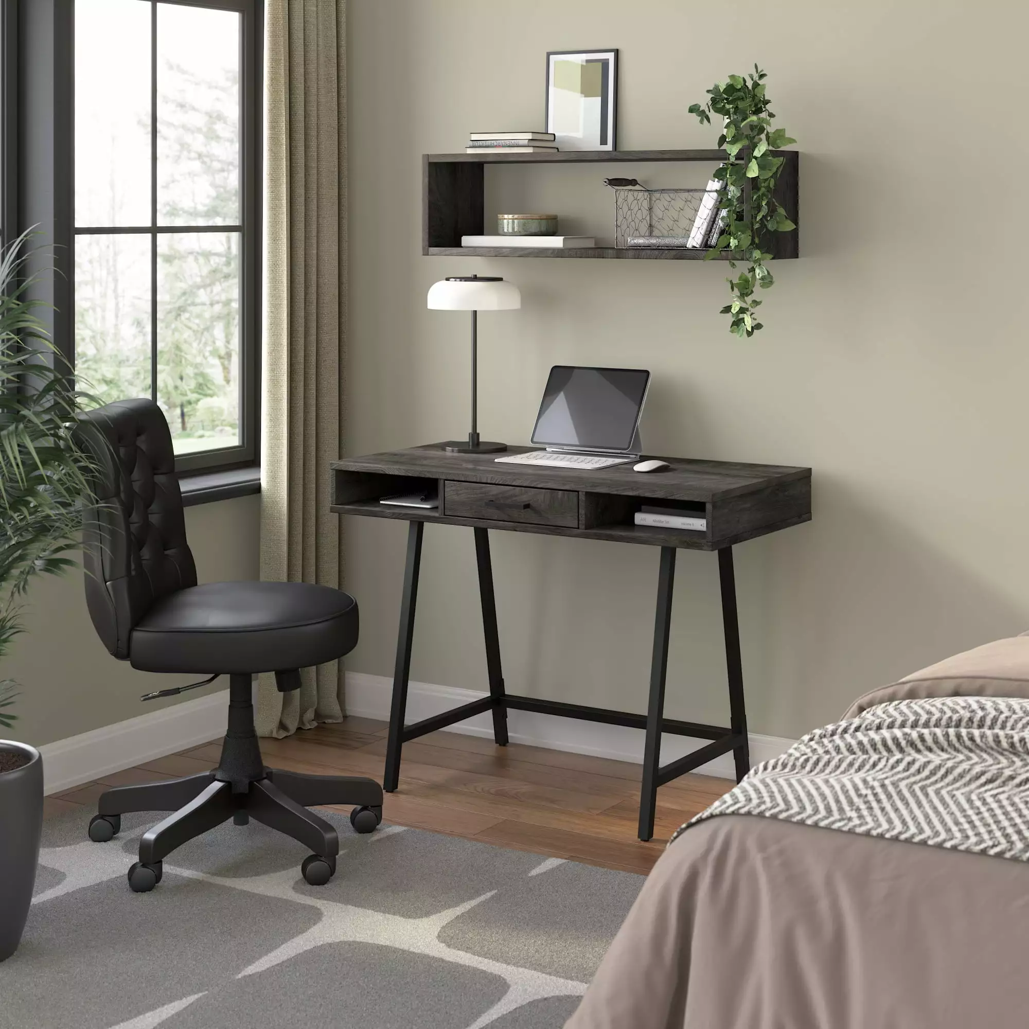 Steele 40W Writing Desk Dark Gray Hickory Bush Furniture Engineered Wood