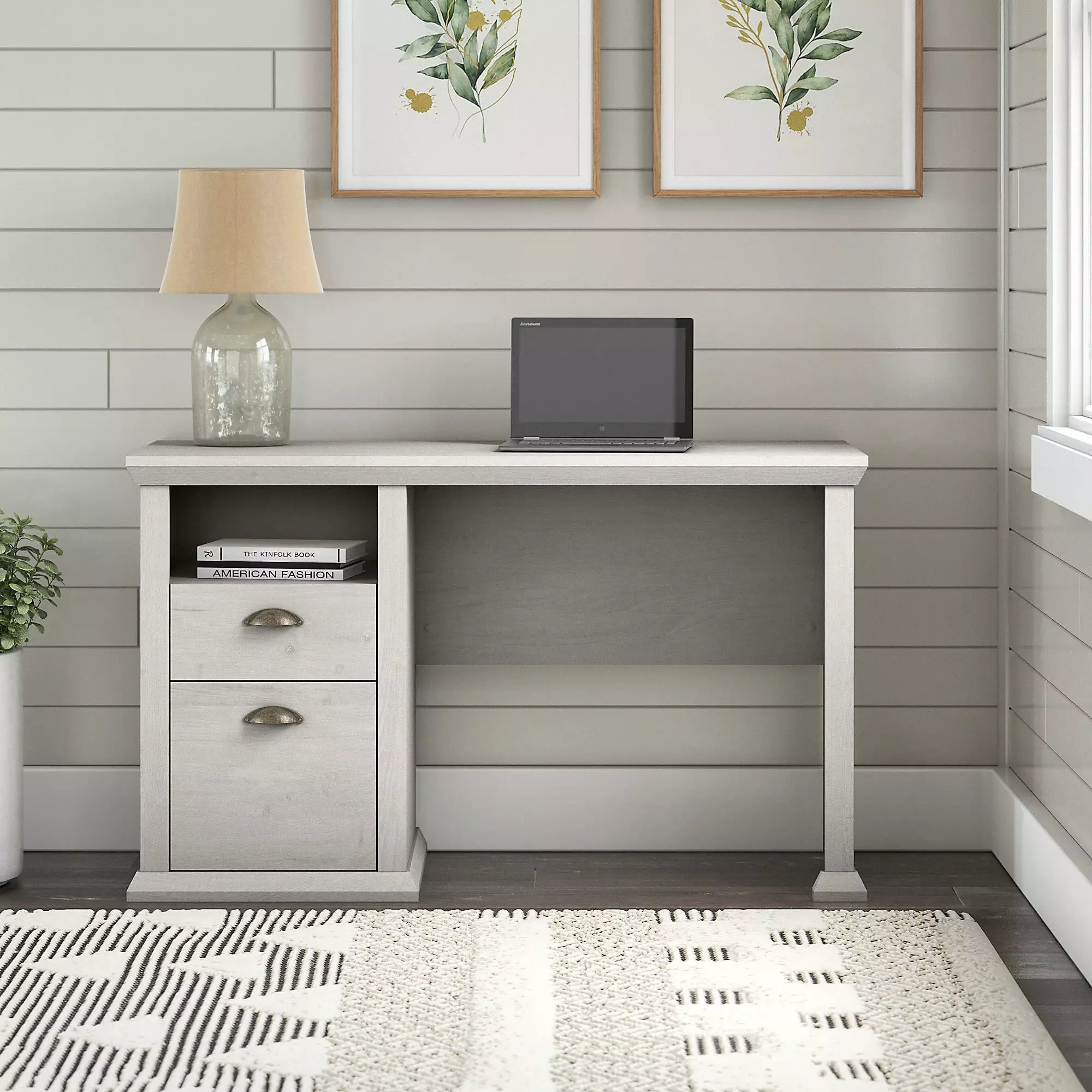 Yorktown 50W Home Office Desk Storage Linen White Oak - Engineered Wood Bush Furniture