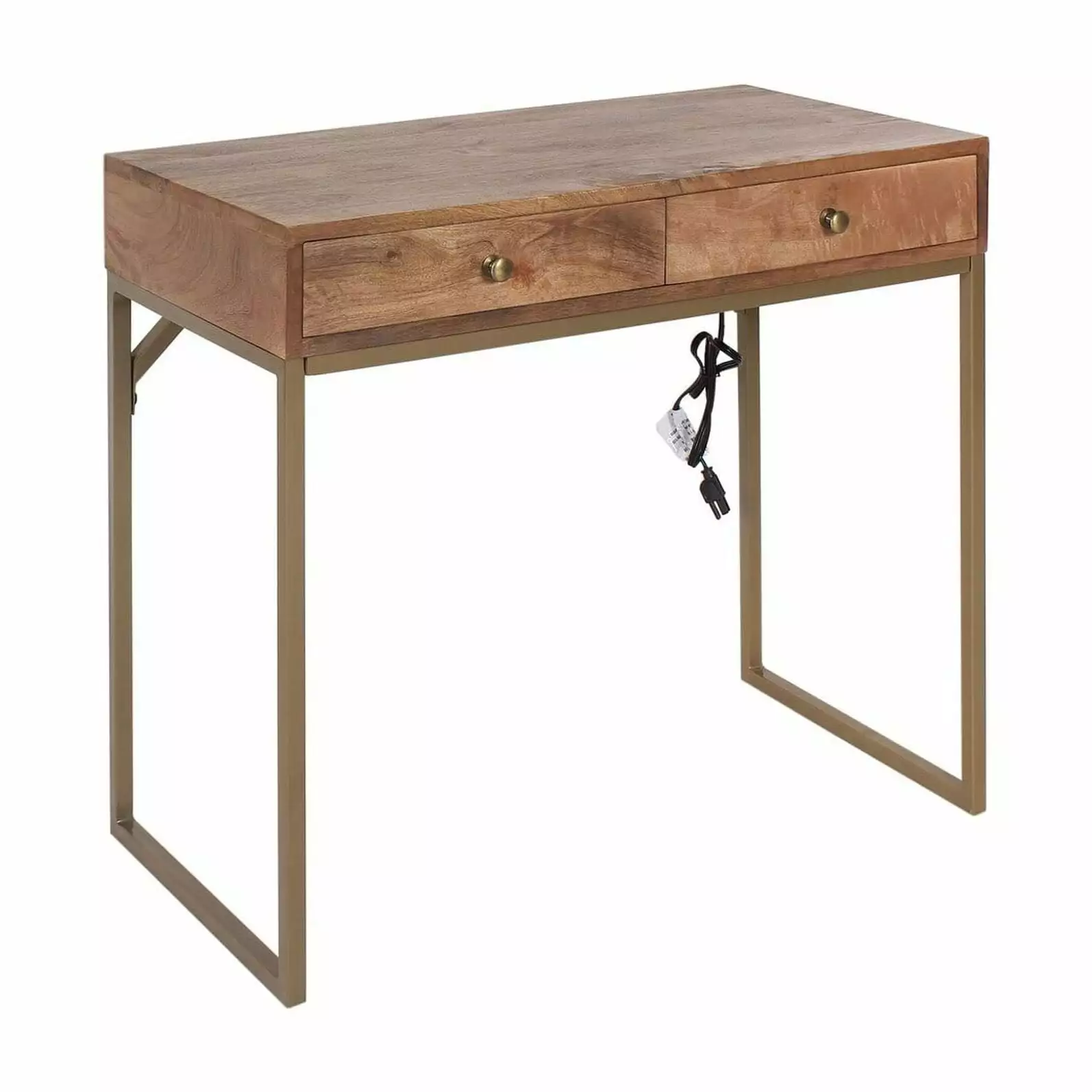 Casartis Living Mid-Century Wood and Metal Writing Desk Brown/Gold - Vintage Home Office Desk