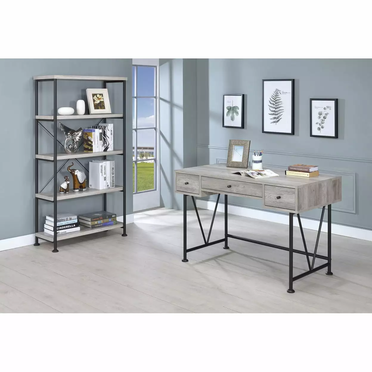 Analiese 3-drawer Writing Desk Grey Driftwood and Black Coaster Company