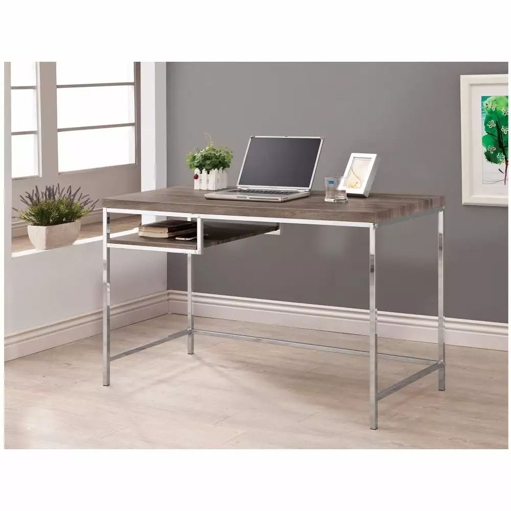 Kravitz Rectangular Writing Desk Weathered Grey and Chrome Modern Office Desk Coaster Company