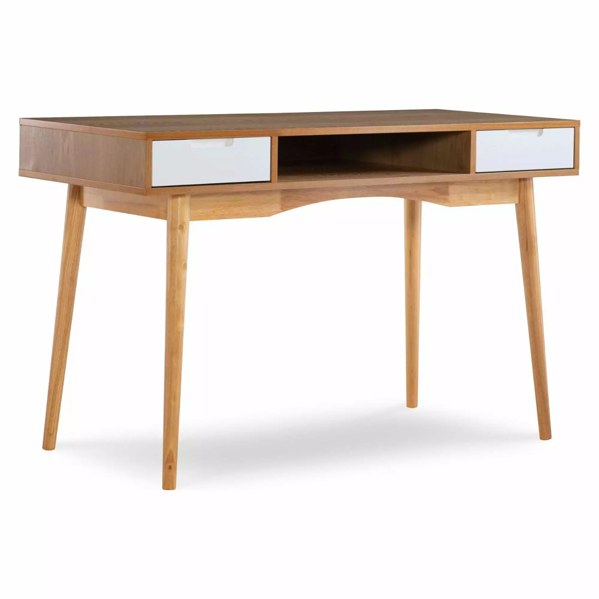 Contemporary Home Living Two Drawer Desk Round Legs 47.25 Brown and White Writing Desk