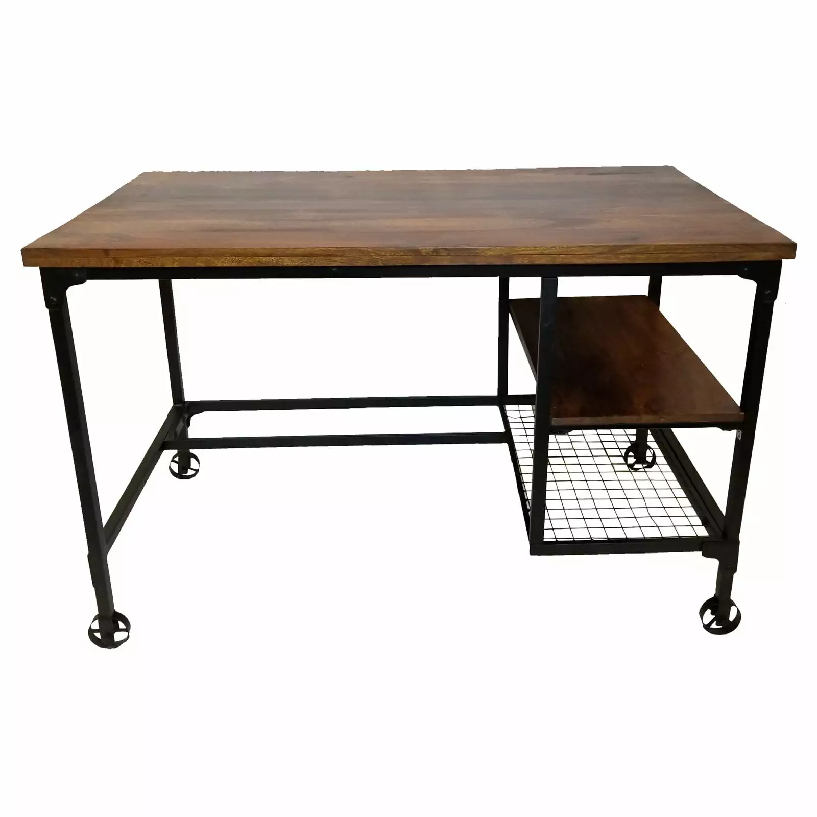 Benjara 26 Contemporary Wood and Metal Desk 2 Bottom Shelves Brown Convenience Concepts