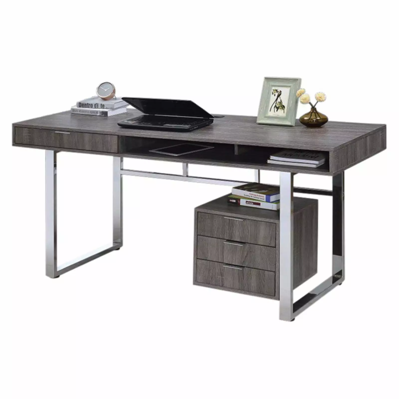 BenJara Elegant Contemporary Style Wooden Writing Desk Gray Convenience Concepts