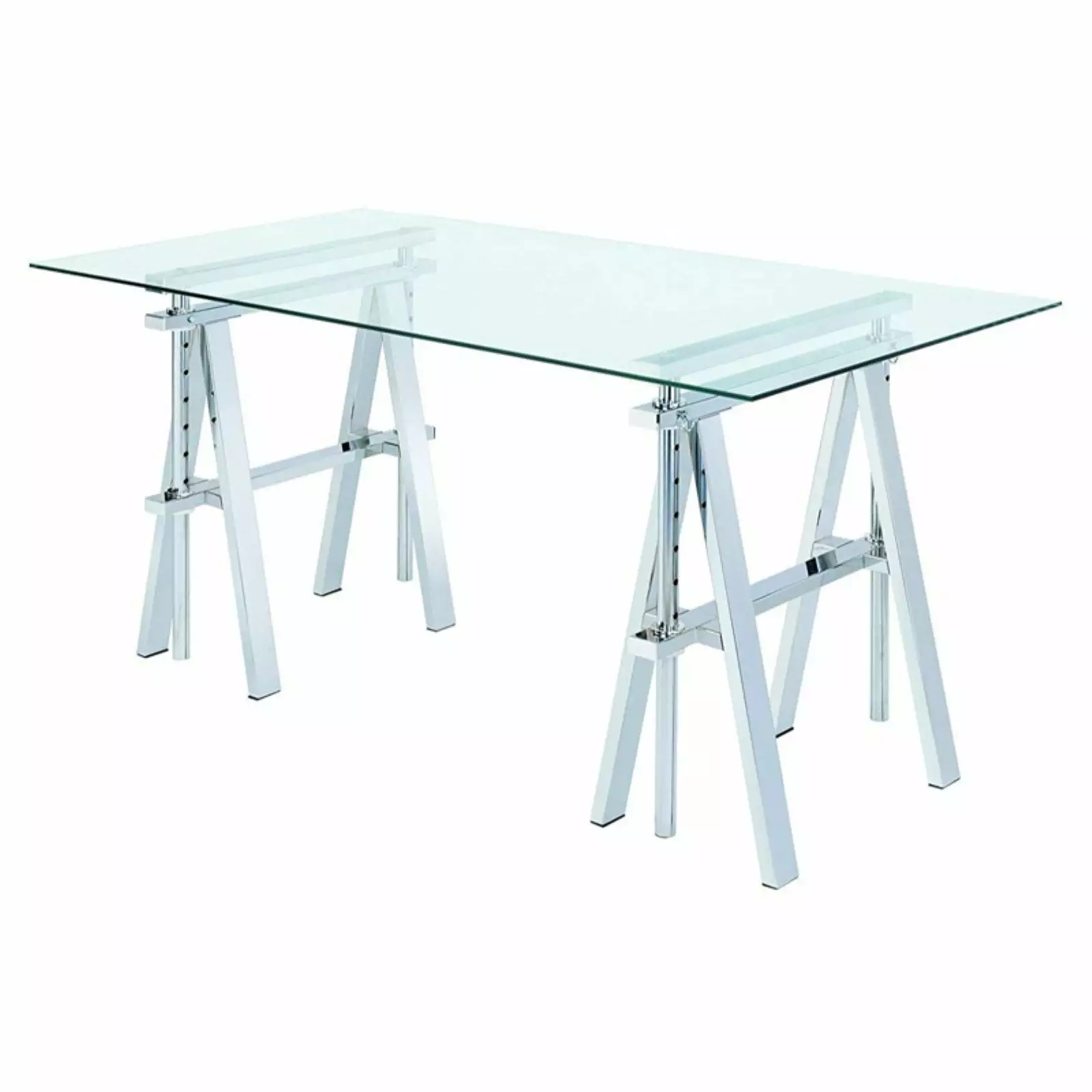 Benjara 30 Inch Modern Metal Adjustable Writing Desk Clear and Silver Convenience Concepts
