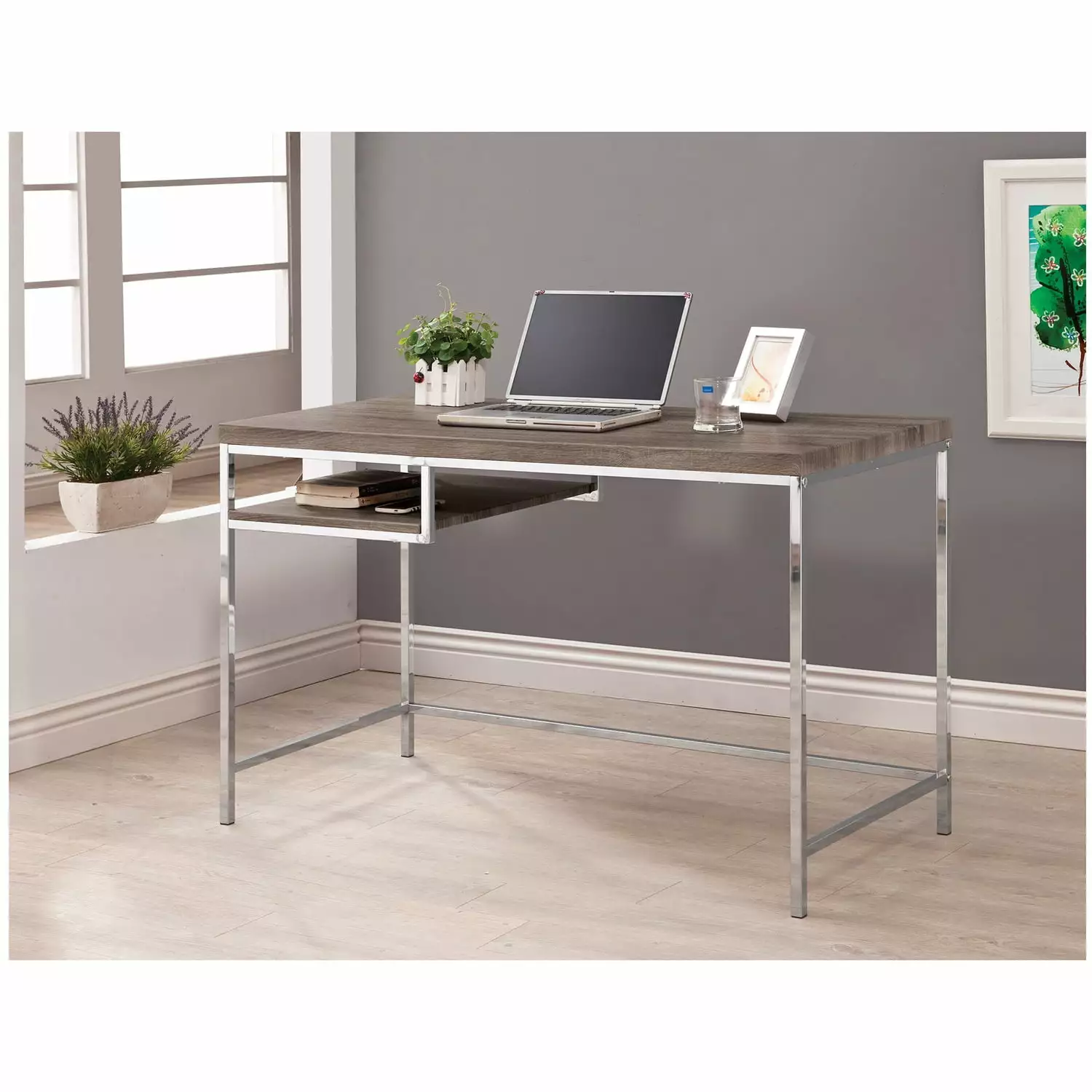 BenJara Sleek And Elegant Writing Desk Shelf Gray Convenience Concepts