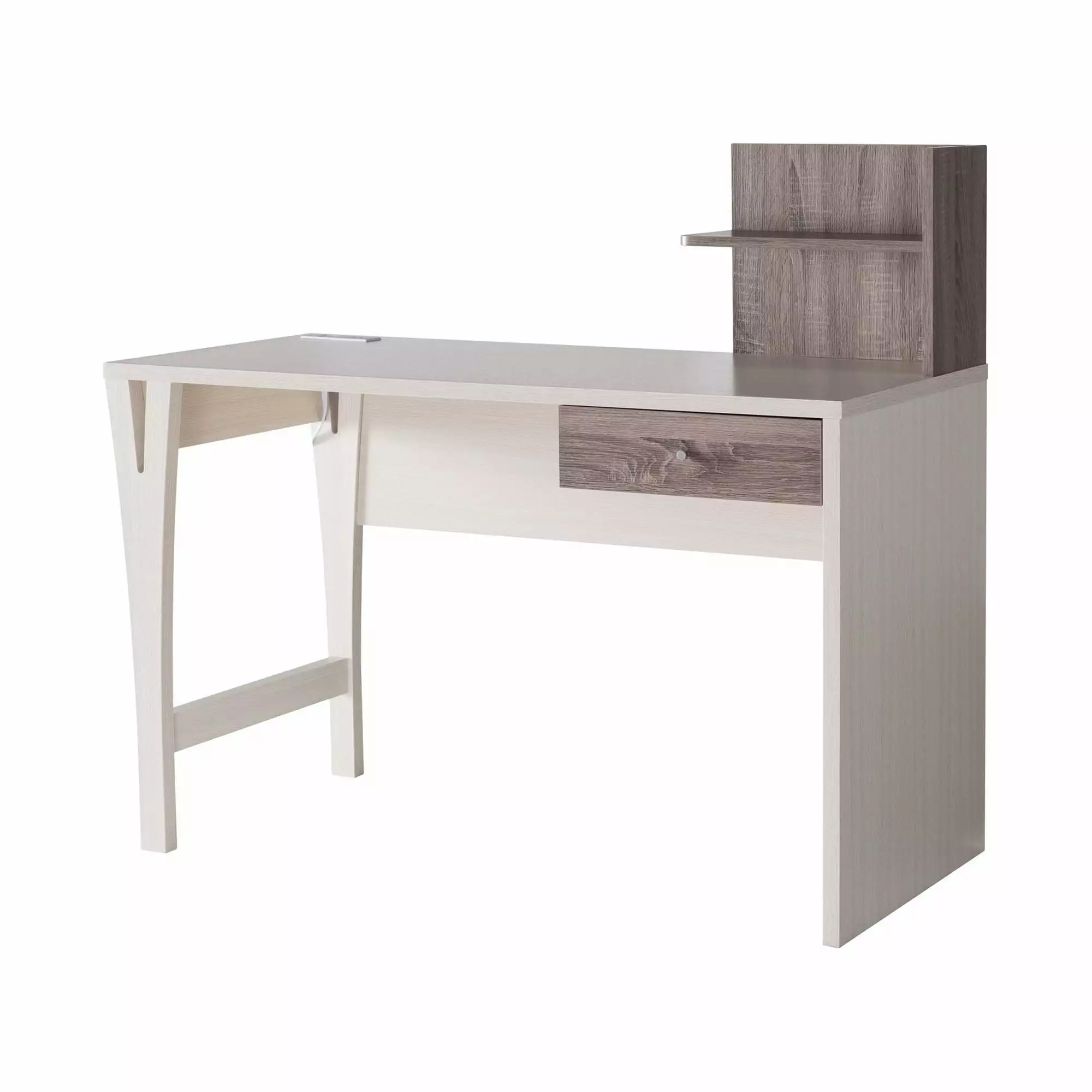 Wooden Desk 1 Drawer and Side Shelf Cream and Brown Home Office Writing Table Convenience Concepts