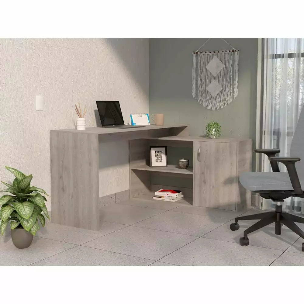 CoSoTower 2-Shelf L-Shaped Writing Desk Light Gray