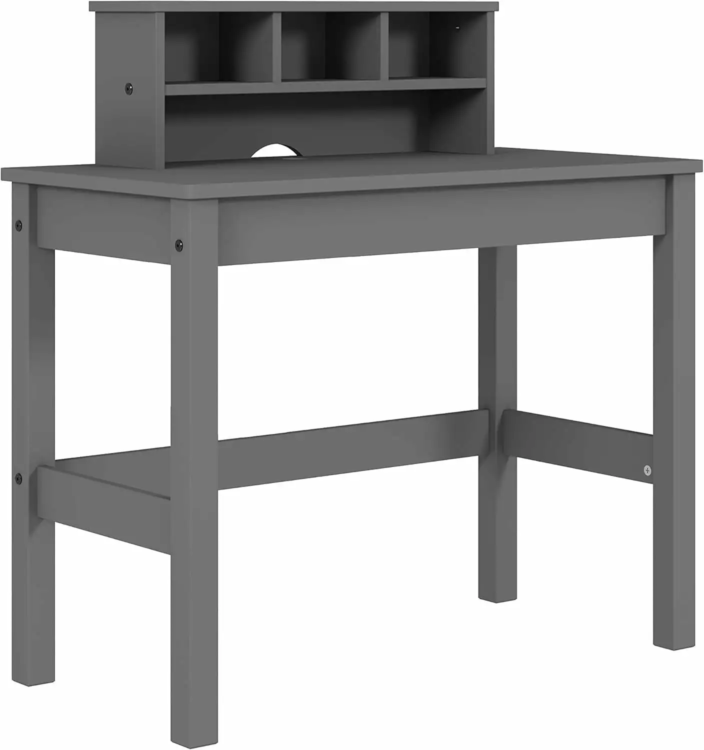 DazzAura Wooden Rectangular Writing Desk Hutch and Cable Hole Gray