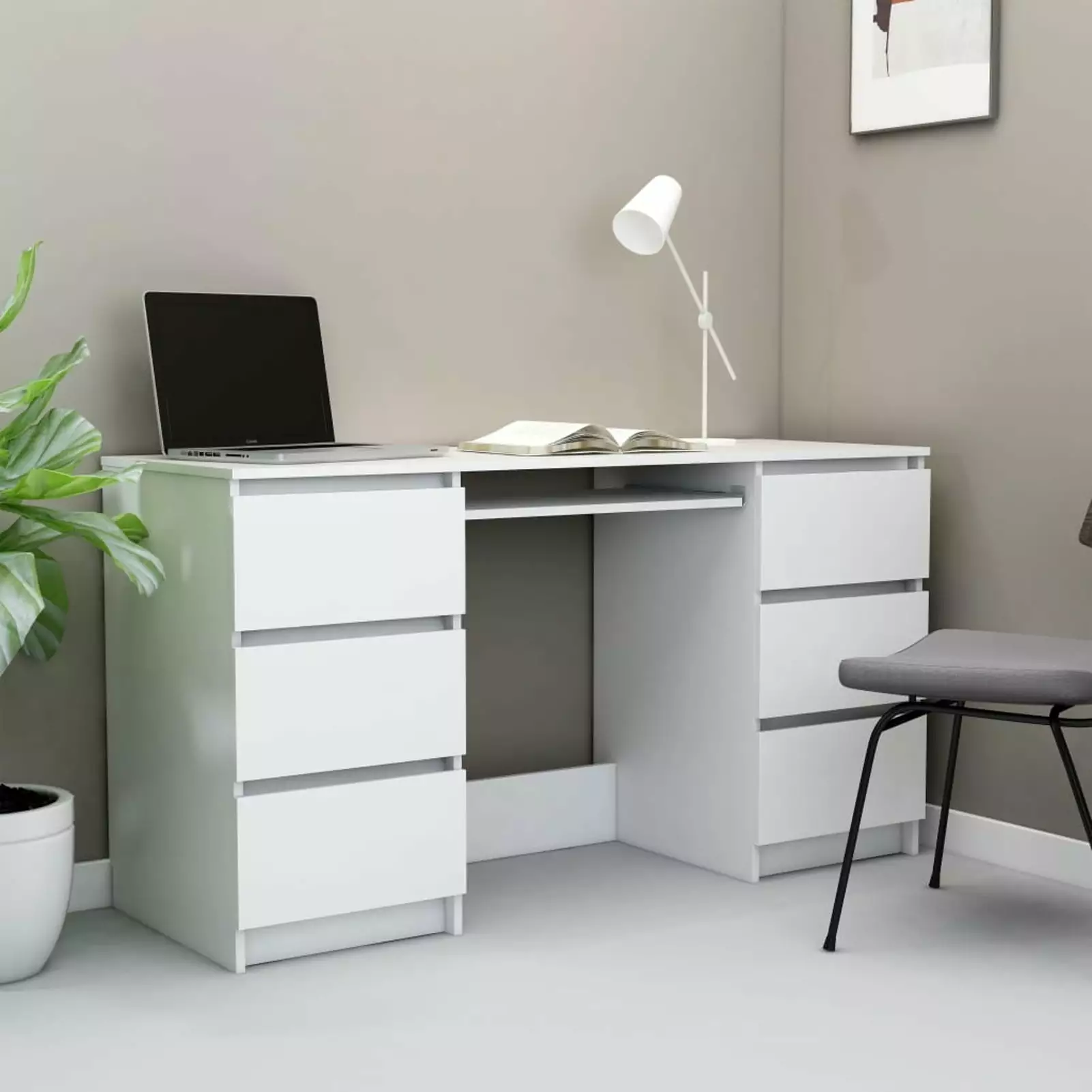 Dcenta Writing Desk White 55.1x19.7x30.3 Chipboard - Sleek Modern Desk