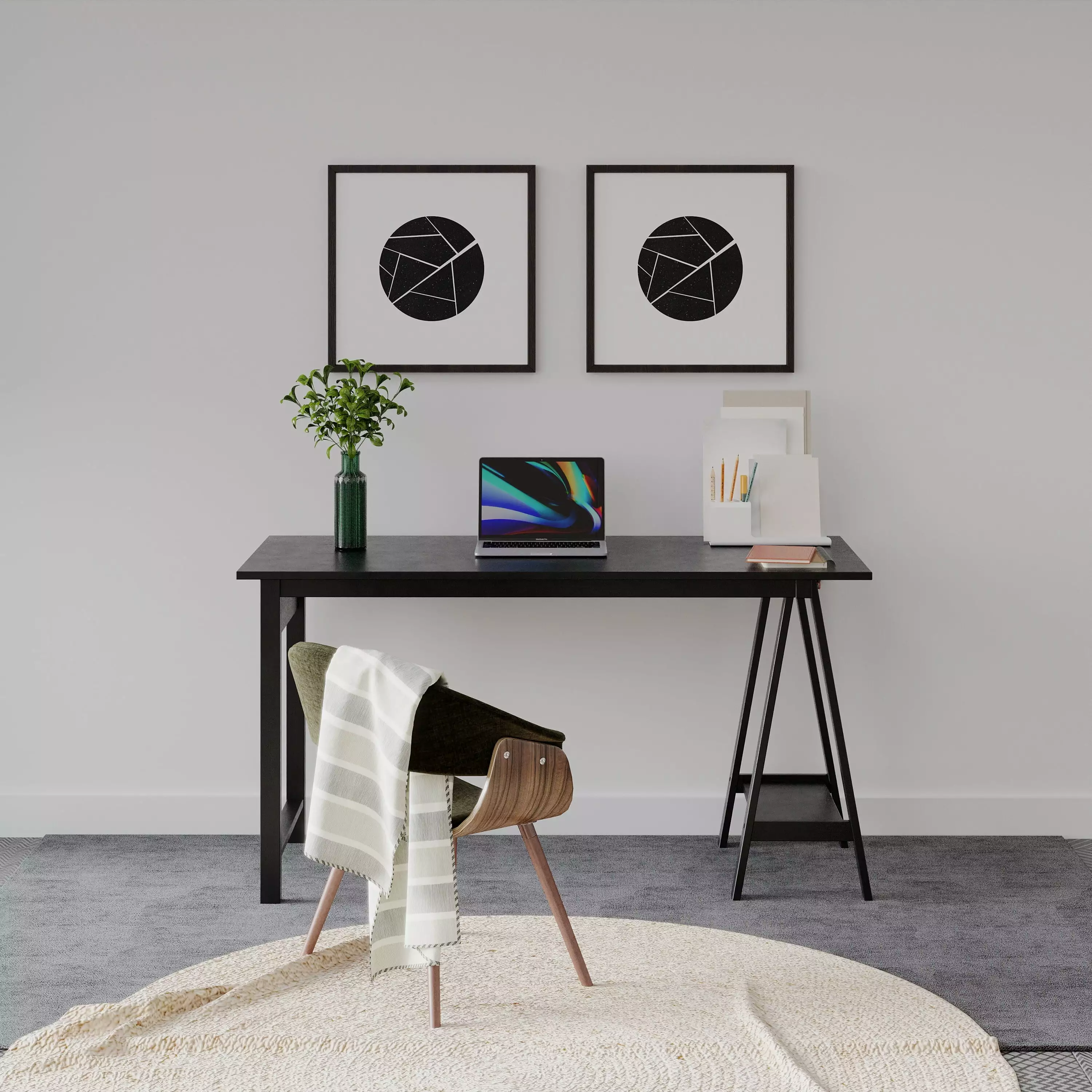 DG Casa Kota Black Solid Wood Desk Table Shelf Modern Office Desk