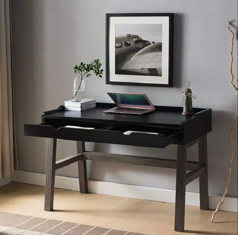 Writing Desk Home Office Desk Two Drawers Black and Distressed Grey DJ Corp Design