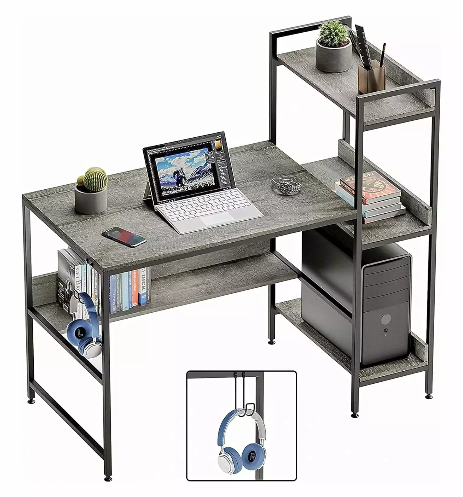 Drevy 47 Inch Ladder Writing Desk Storage Shelves