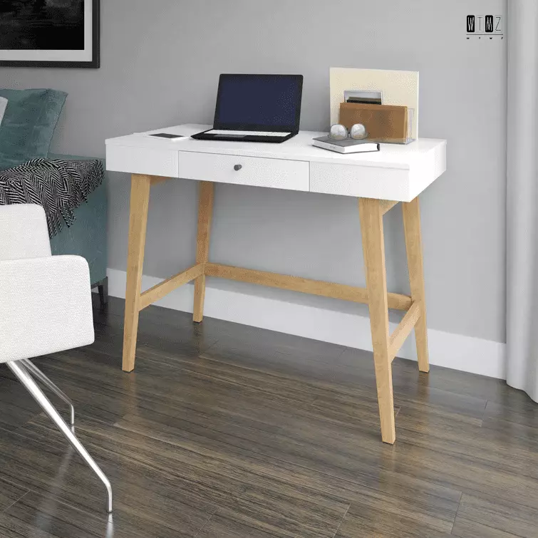 Bamboo Writing Desk 2 Drawers 46 Modern Wooden Desk Study or Makeup Work Station FHWM-WTMZ