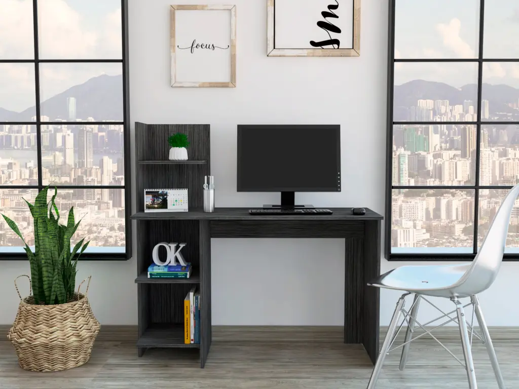 Tecoa Writing Desk Four Shelves Grey Modern Office fm furniture