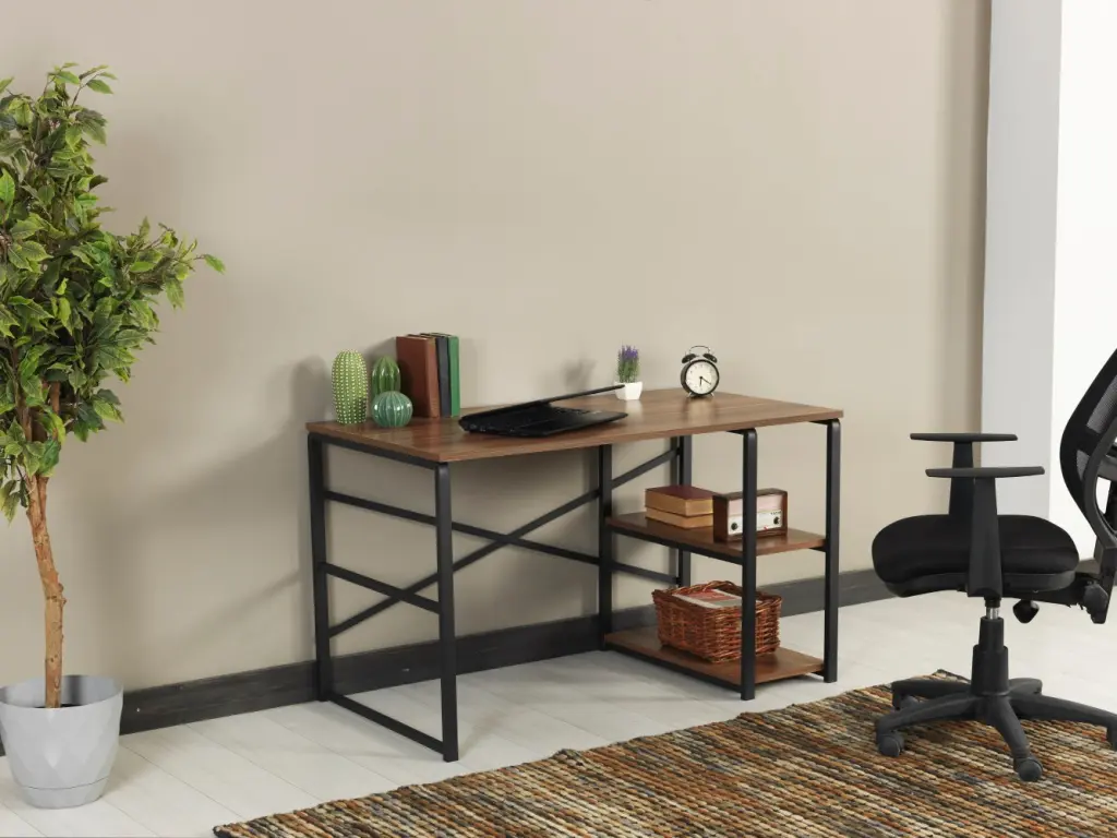 Furnish Home Store Sage Black Metal Frame 47-Inch Wooden Top 2-Shelf Writing Desk furnia