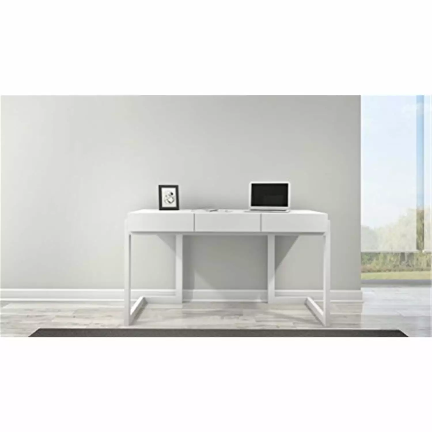 56 . Contemporary Writing Desk White Finish Furnitech