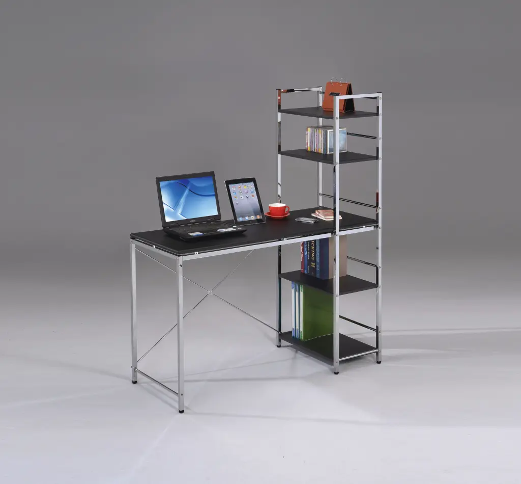 Black and Chrome Writing Desk Shelf Contemporary Office Desk Small Spaces furniture max