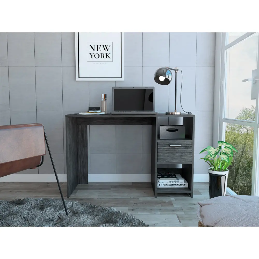 Covington 2 Shelf 1 Drawer Writing Desk Smokey Oak Brown Engineered Wood furniture max