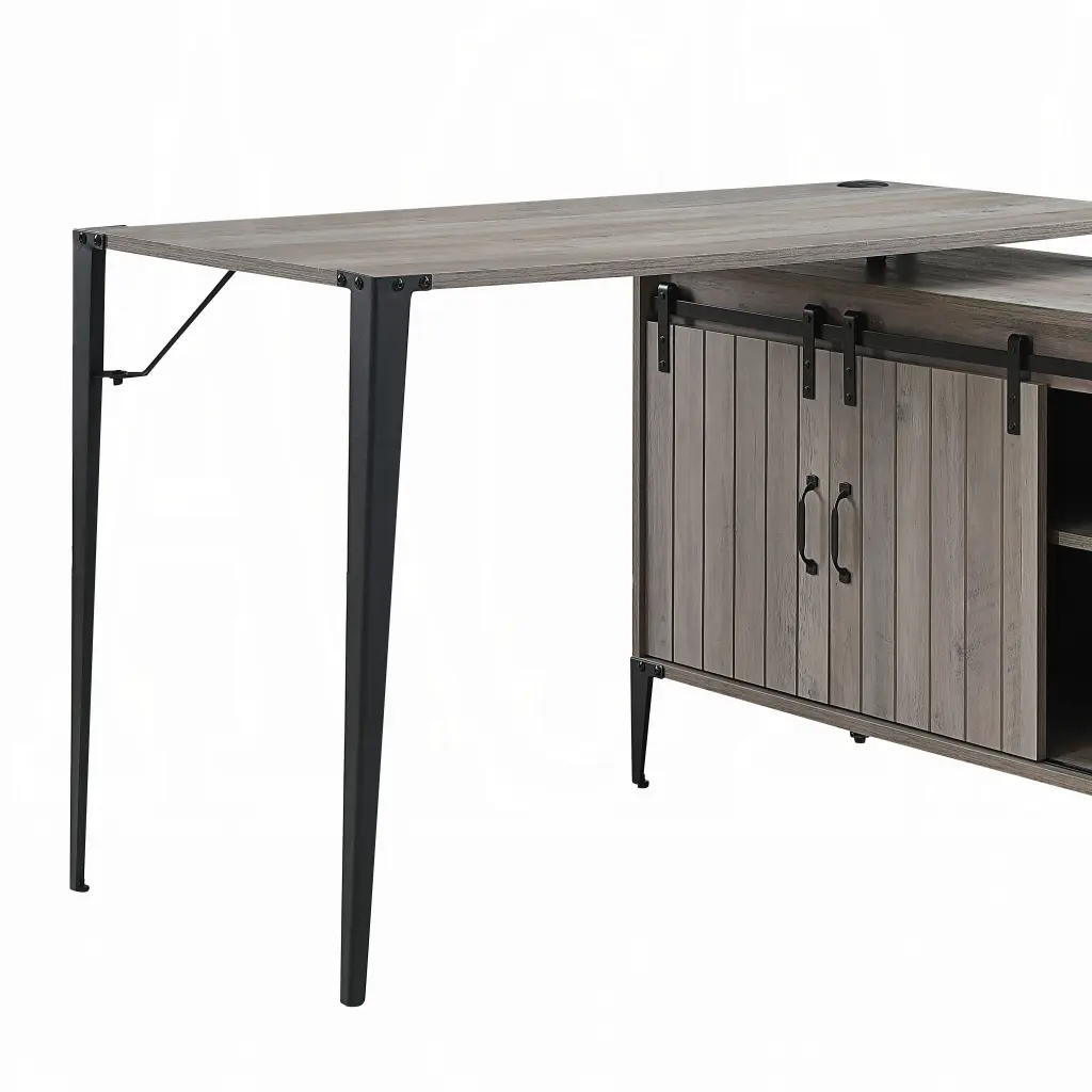 Grey Oak and Black 1 Drawer Writing Desk USB Port furniture max