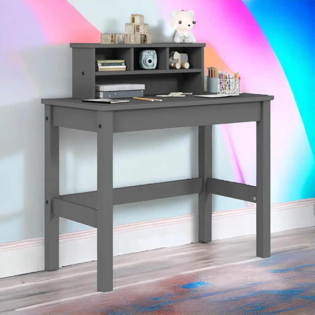 Grey Writing Desk Hutch Primary Living Space Home Office Furniture furniture max