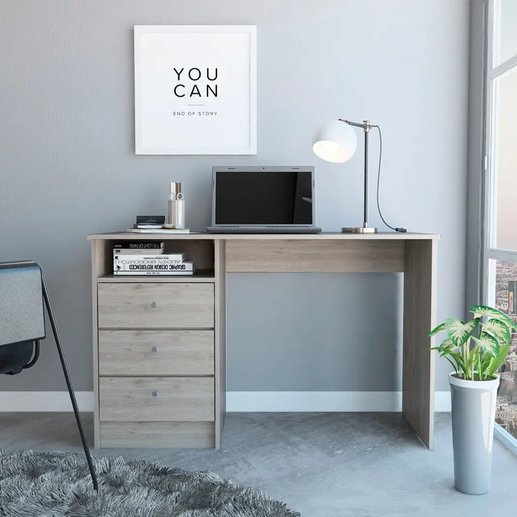 Supplynce 3 Drawer Writing Desk Open Compartment Light Gray furniture max