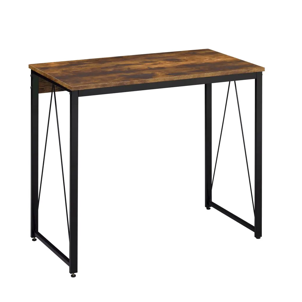 Weathered Oak and Black 35.5 Inch Writing Desk Metal Sled Base furniture max