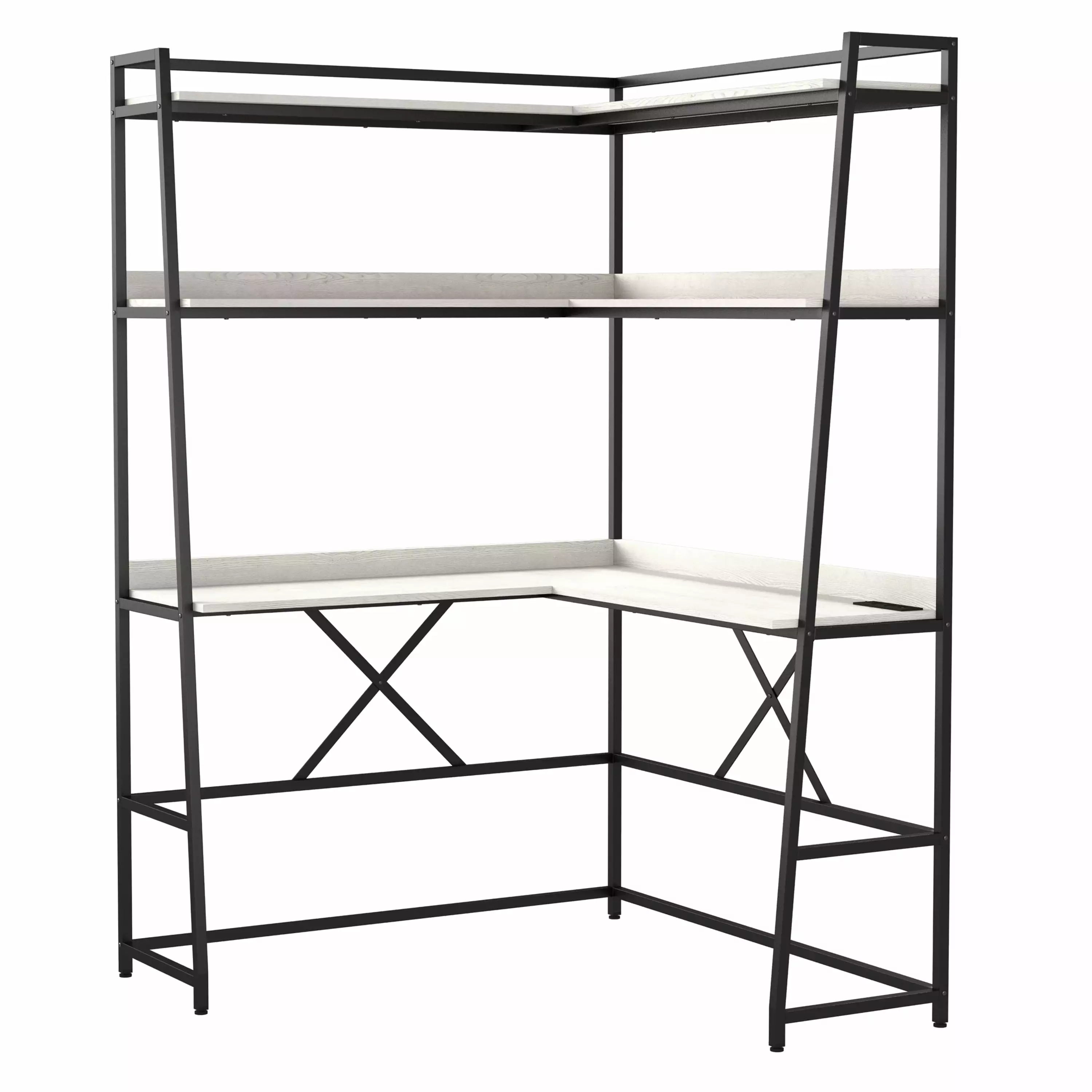 Furniture America Asher 48- Corner Writing Desk USB Outlet Black Metal Modern Workstation