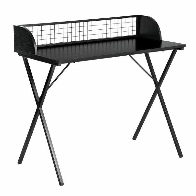 Homycasa Black Wood Desk Metal Frame Grid Back Panel Modern Design FurnitureR