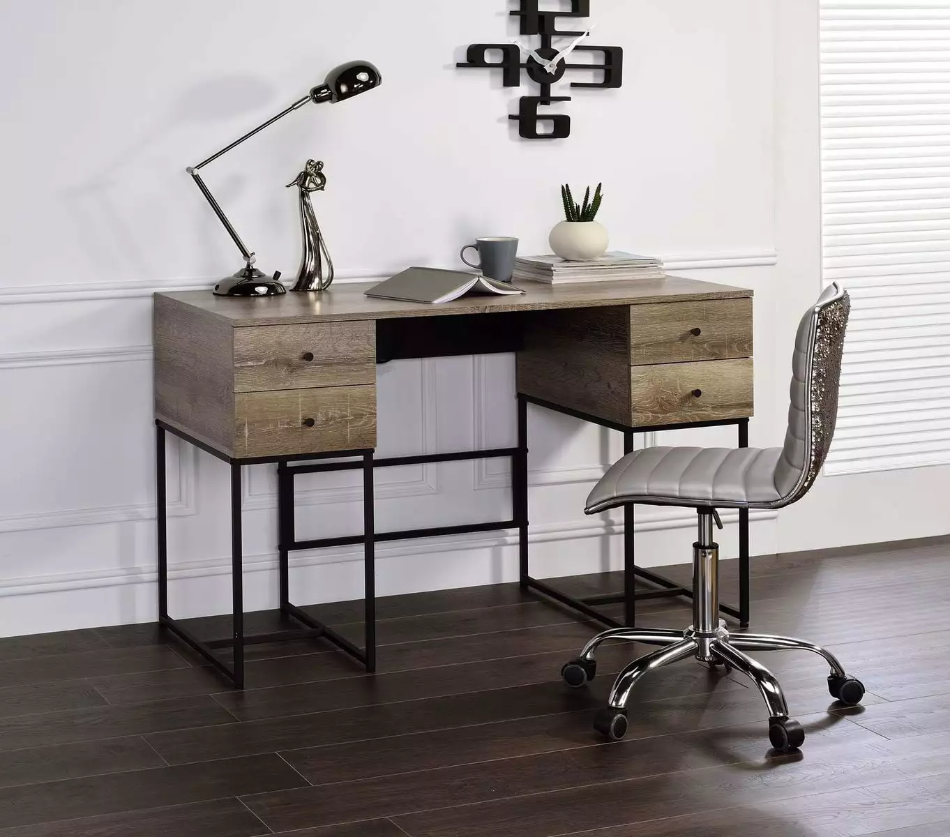 GeeHome Desirre Desk Rustic Oak and Black 92640 Modern Home Office Workstation