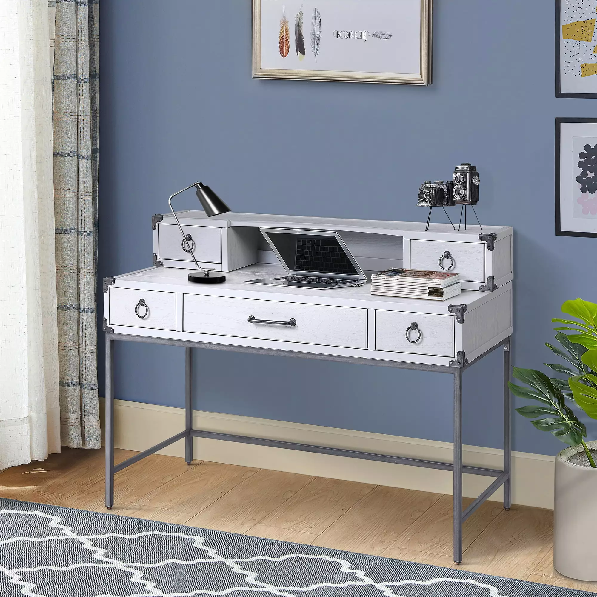 GeeHome Grey and Gunmetal Writing Desk Study or Home Office