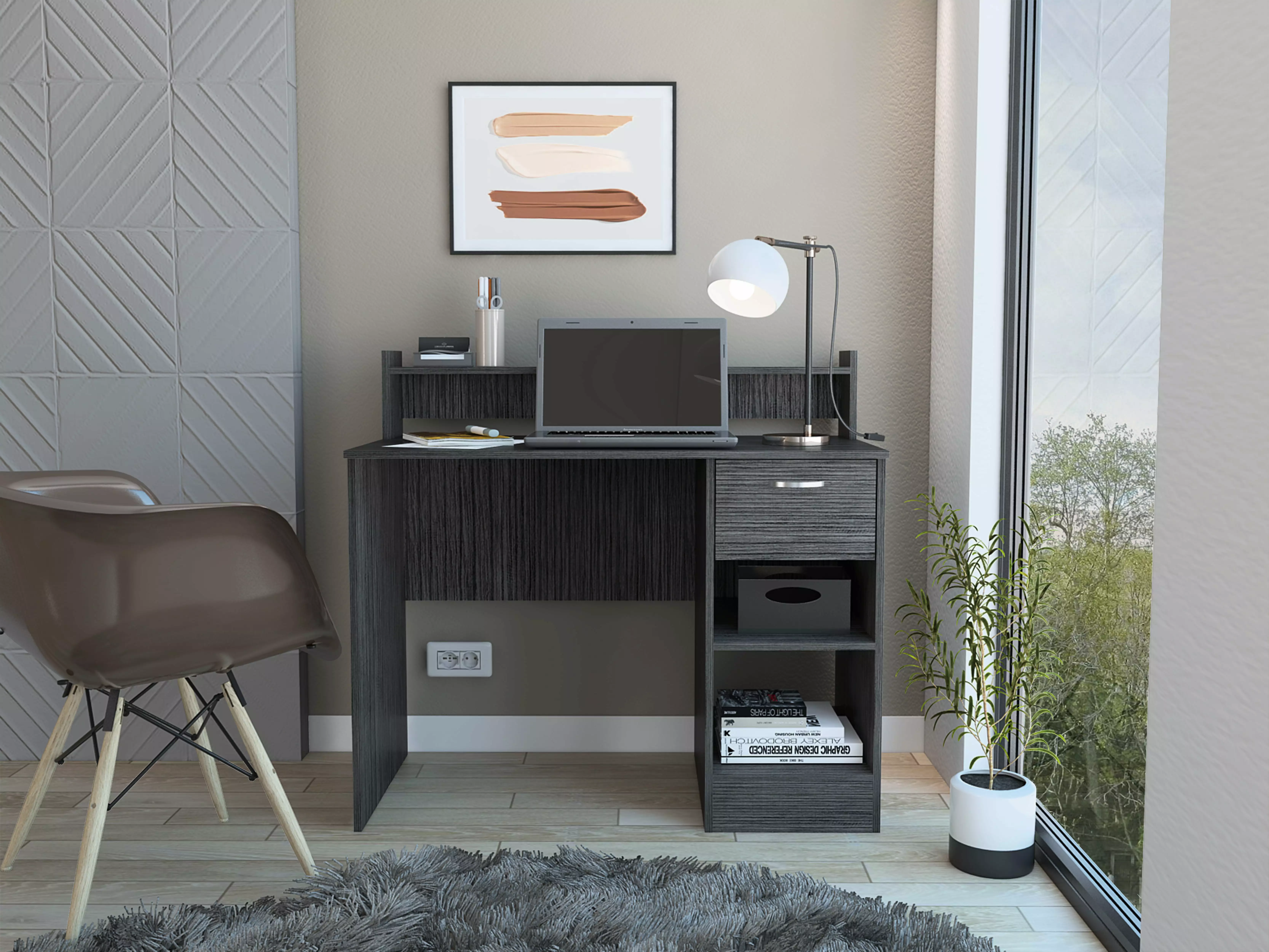 GeeHome Manaos Writing Computer Desk Multiple Shelves and One Drawer