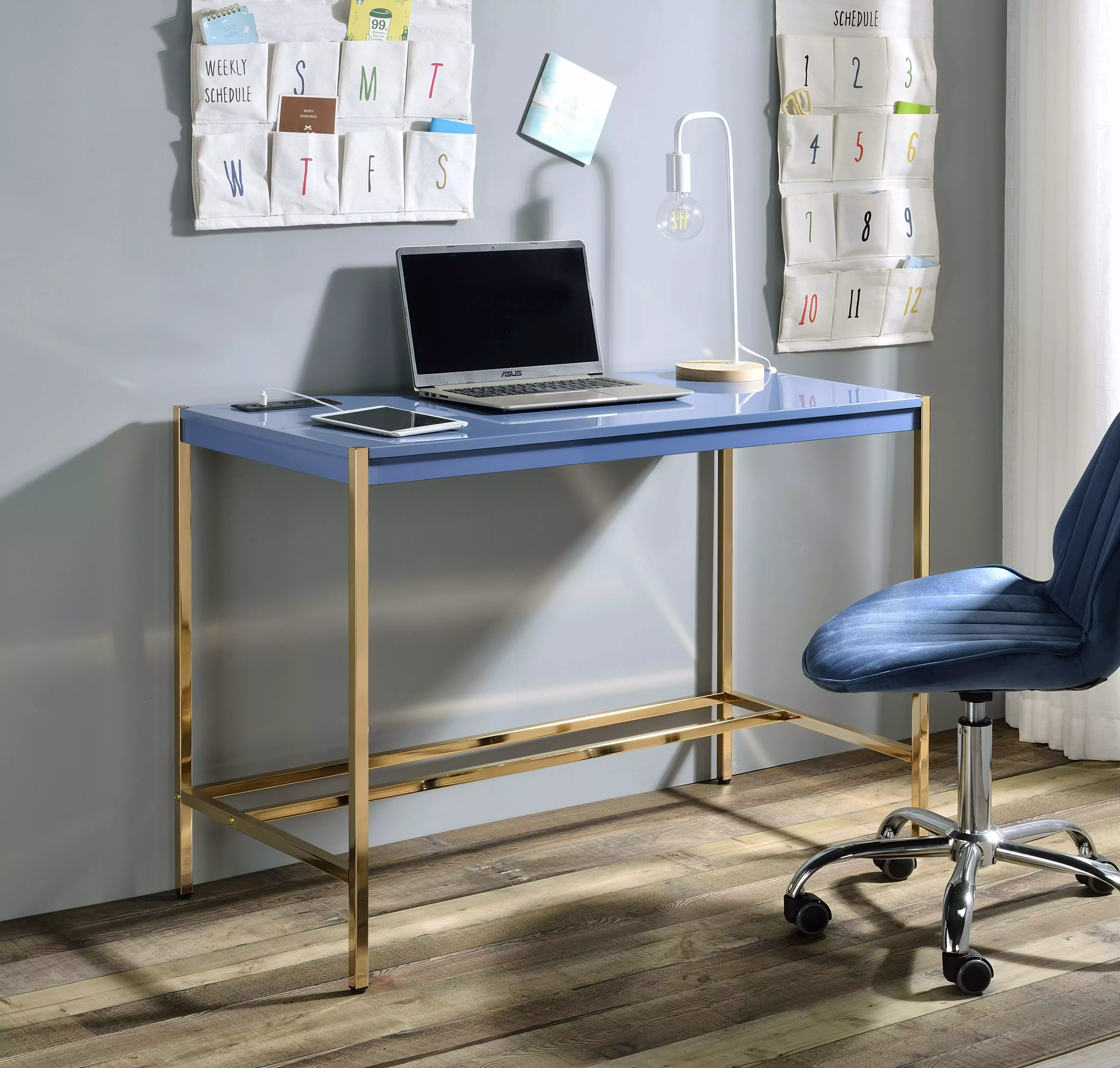 GeeHome Midriaks Navy Blue and Gold Writing Desk USB Port OF00022