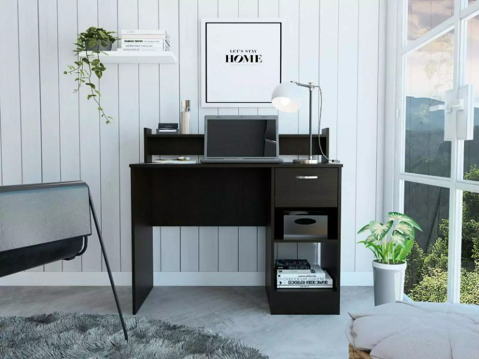 GeeHome Portland 2-Shelf 1-Drawer Writing Desk Black Home Office Furniture