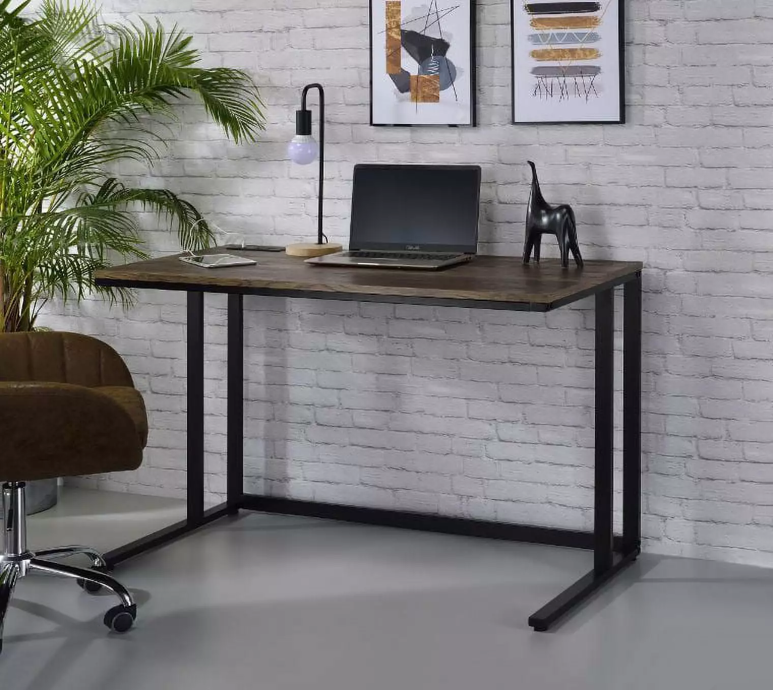 GeeHome Tyrese Built- USB Port Writing Desk - Walnut & Black Finish 93096