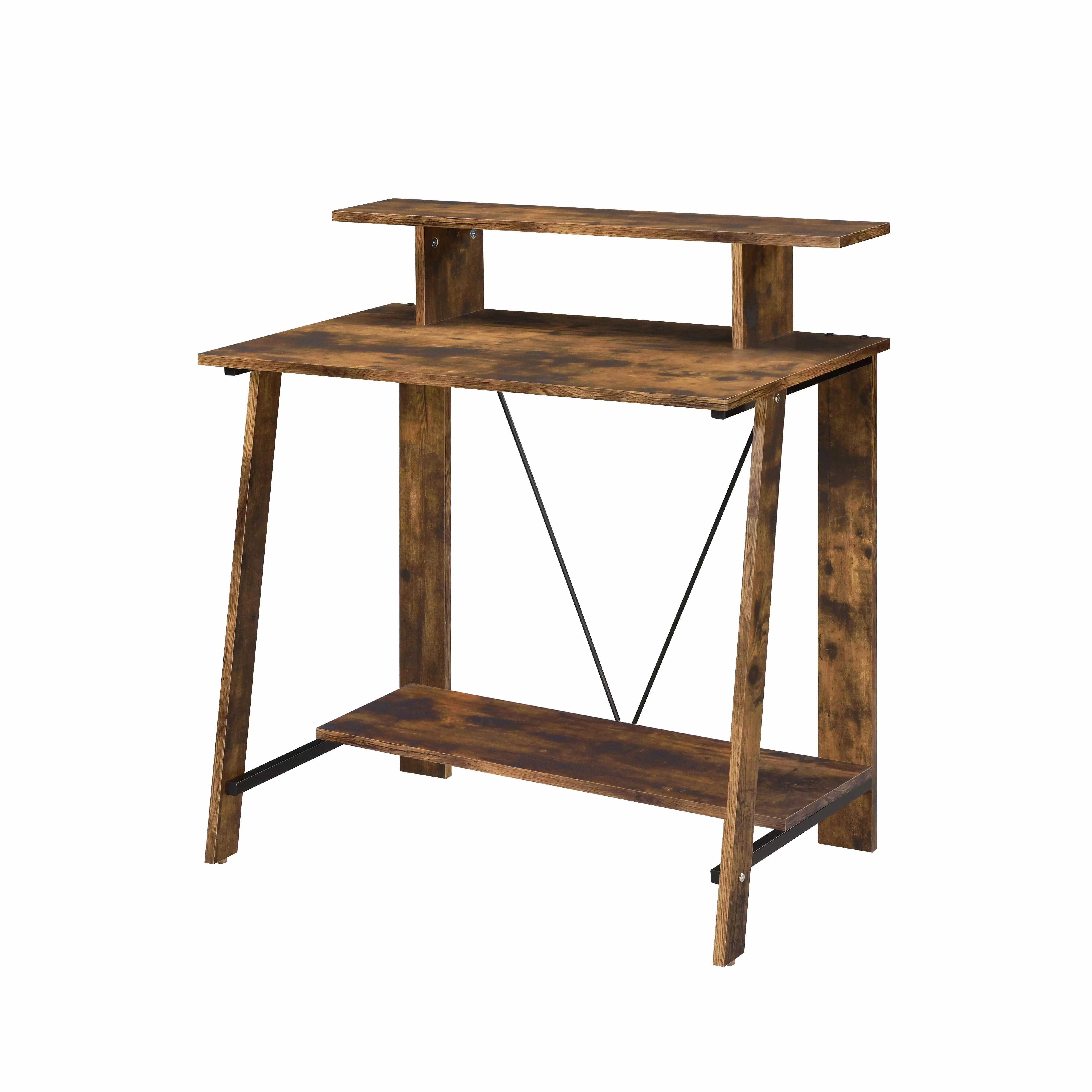 GeeHome Weathered Oak and Black Writing Desk Upper Shelf