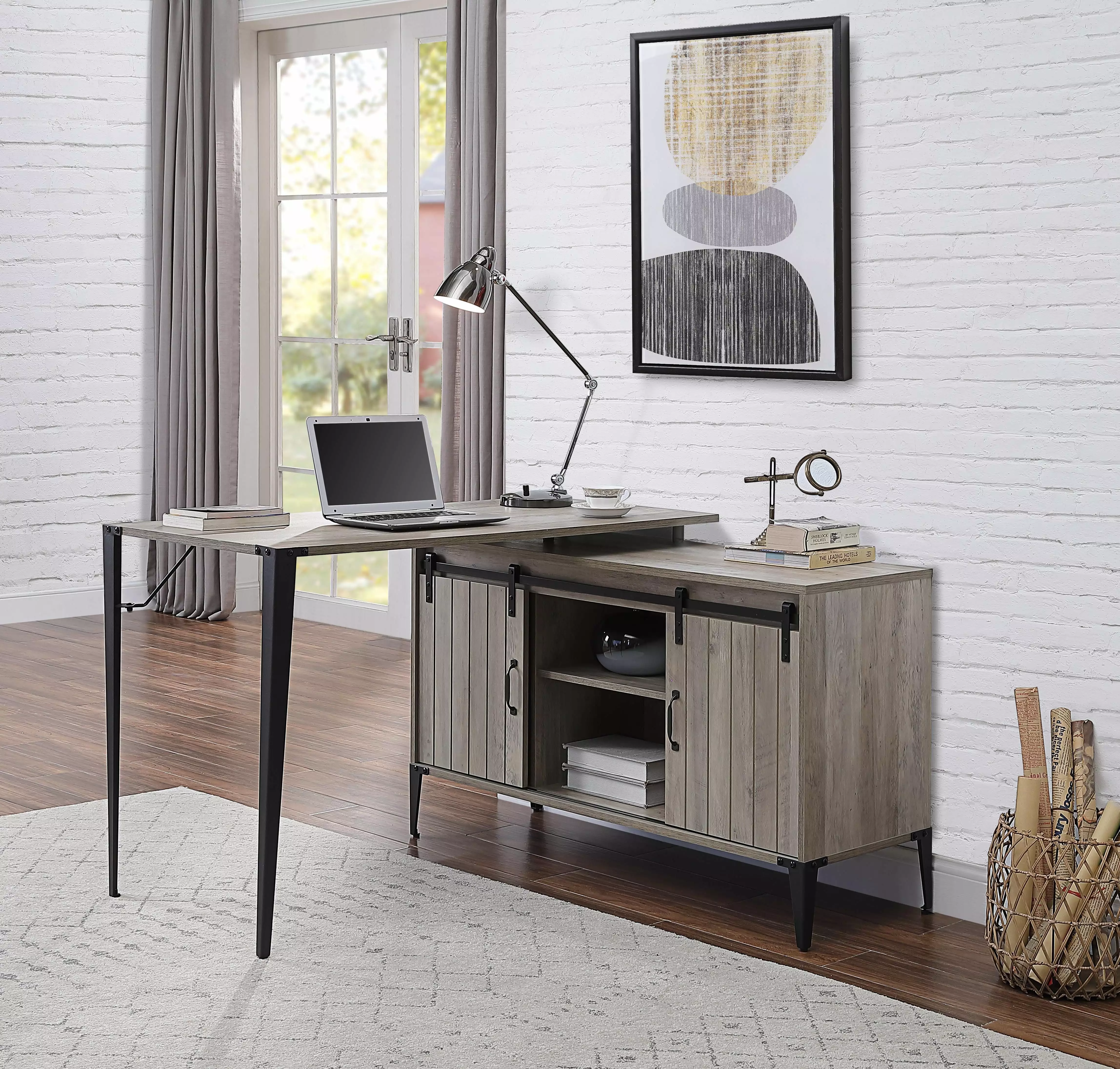 GeeHome Zakwani Writing Desk Gray Oak and Black Finish - Stylish Home Office Desk