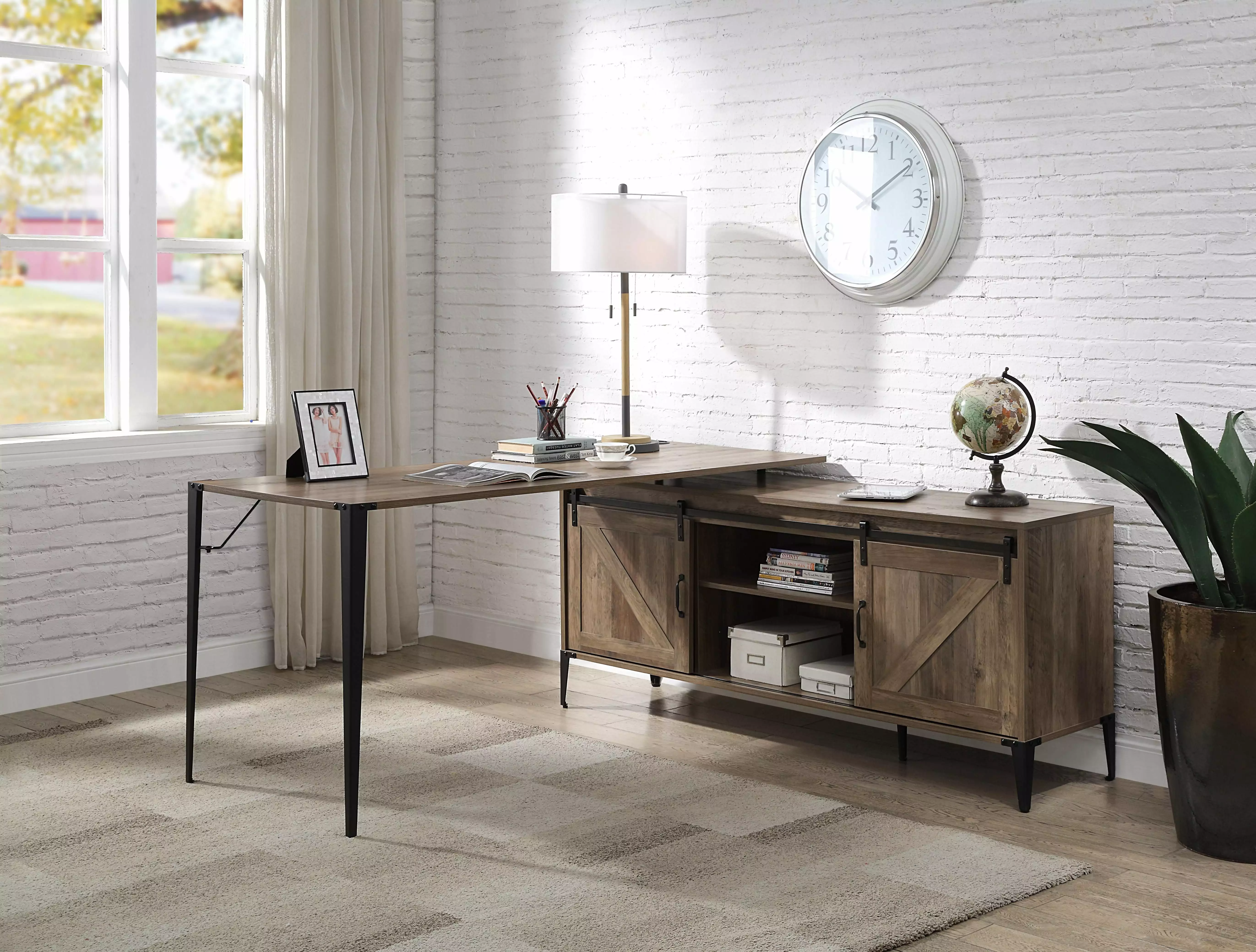 GeeHome Zakwani Writing Desk Rustic Oak and Black Finish OF00002