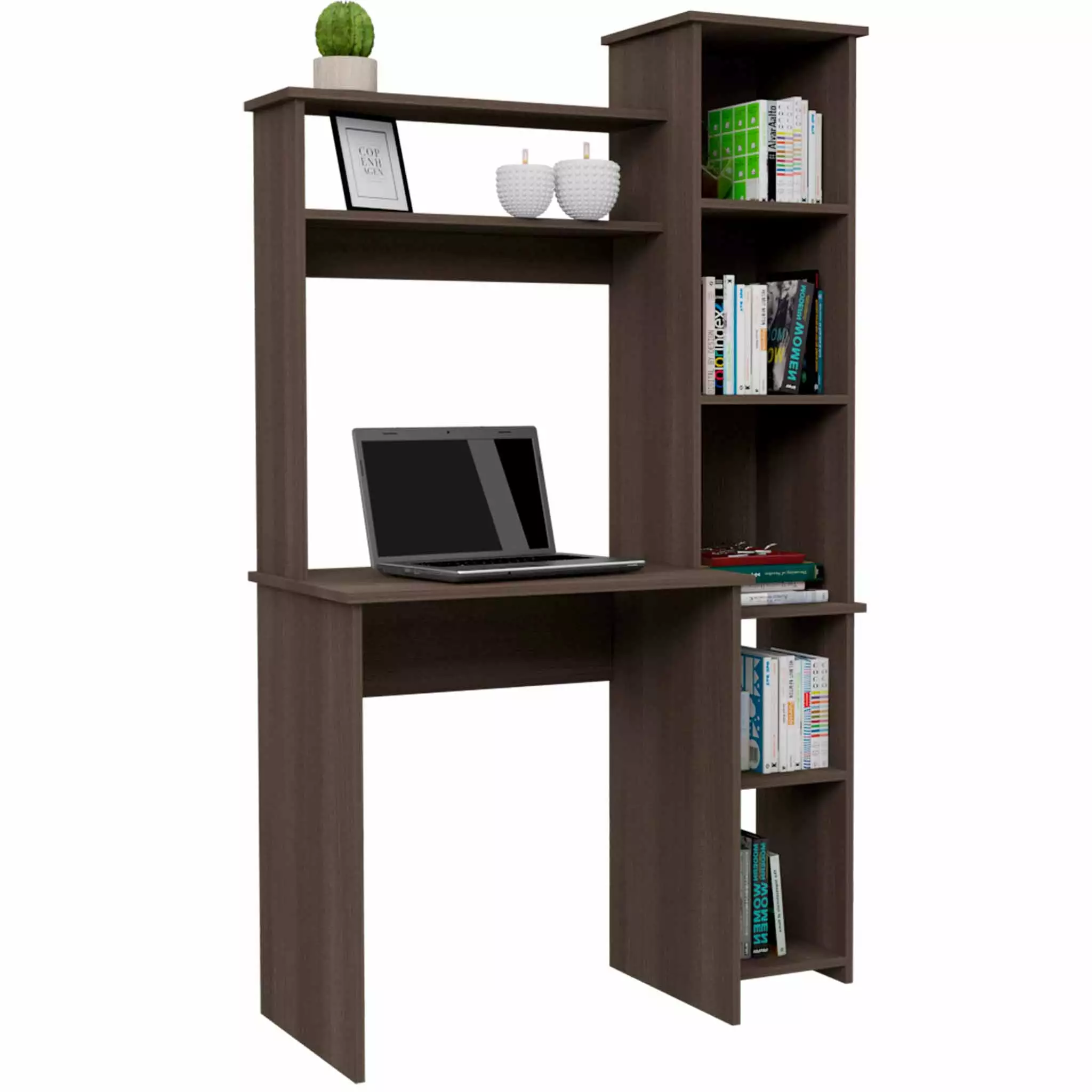 GIA Design Group Wood Writing Desk Bookcase Home Office Brown
