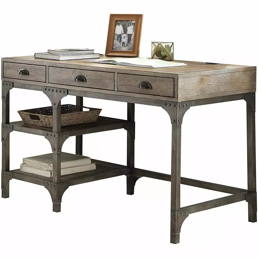 GZXS Gorden Desk Weathered Oak & Antique Silver - Stylish Home Office Desk