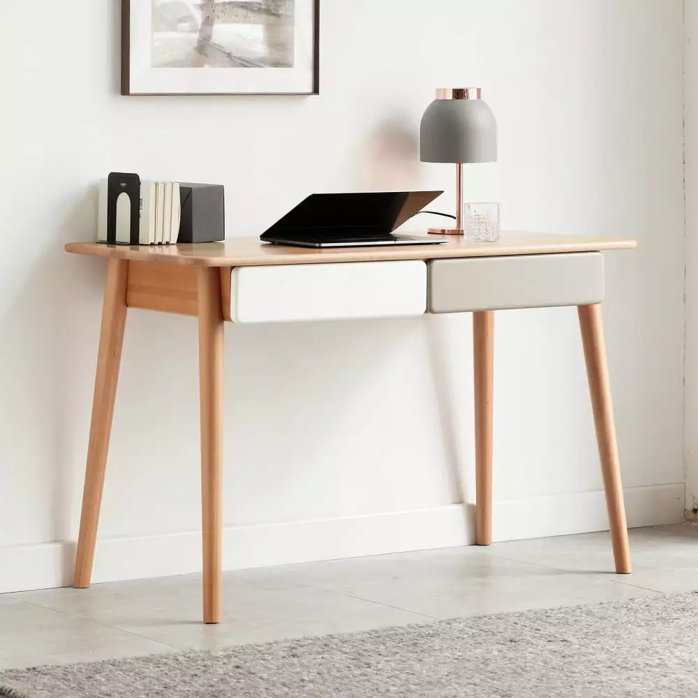 GZXS Solid Wood Writing Desk 47.24 Inch Home Office Laptop Table 2 Drawers