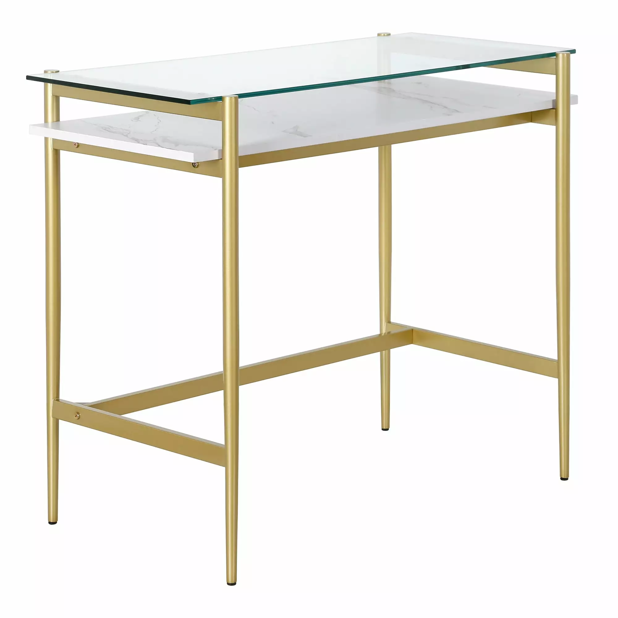 Henn&Hart 36 Brass and Faux Marble Metal Glass Writing Desk Home Office