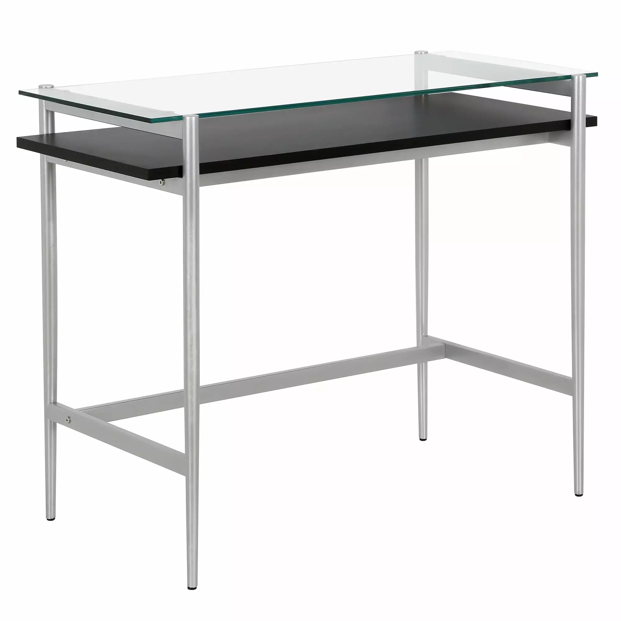 Henn&Hart 36 Silver Metal/Glass Home Office Compact Writing Desk